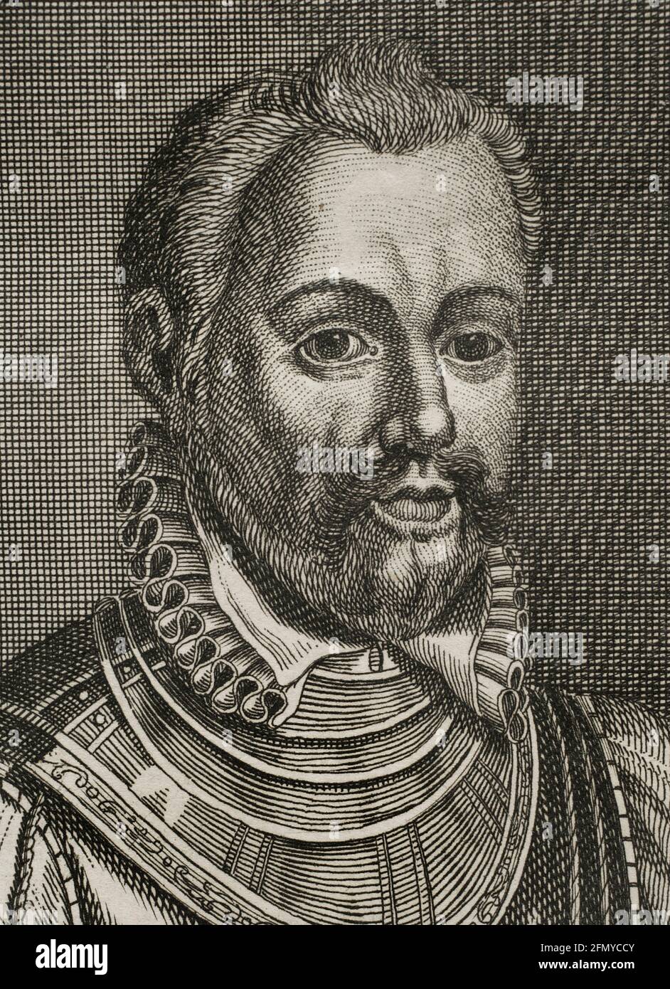 Maximilien de Henin, 3rd count of Boussu (1542-1578). Military and statesman from the Habsburg Netherlands. Engraving. Detail. Wars of Flanders. Edition published in Antwerp, 1748. Stock Photo