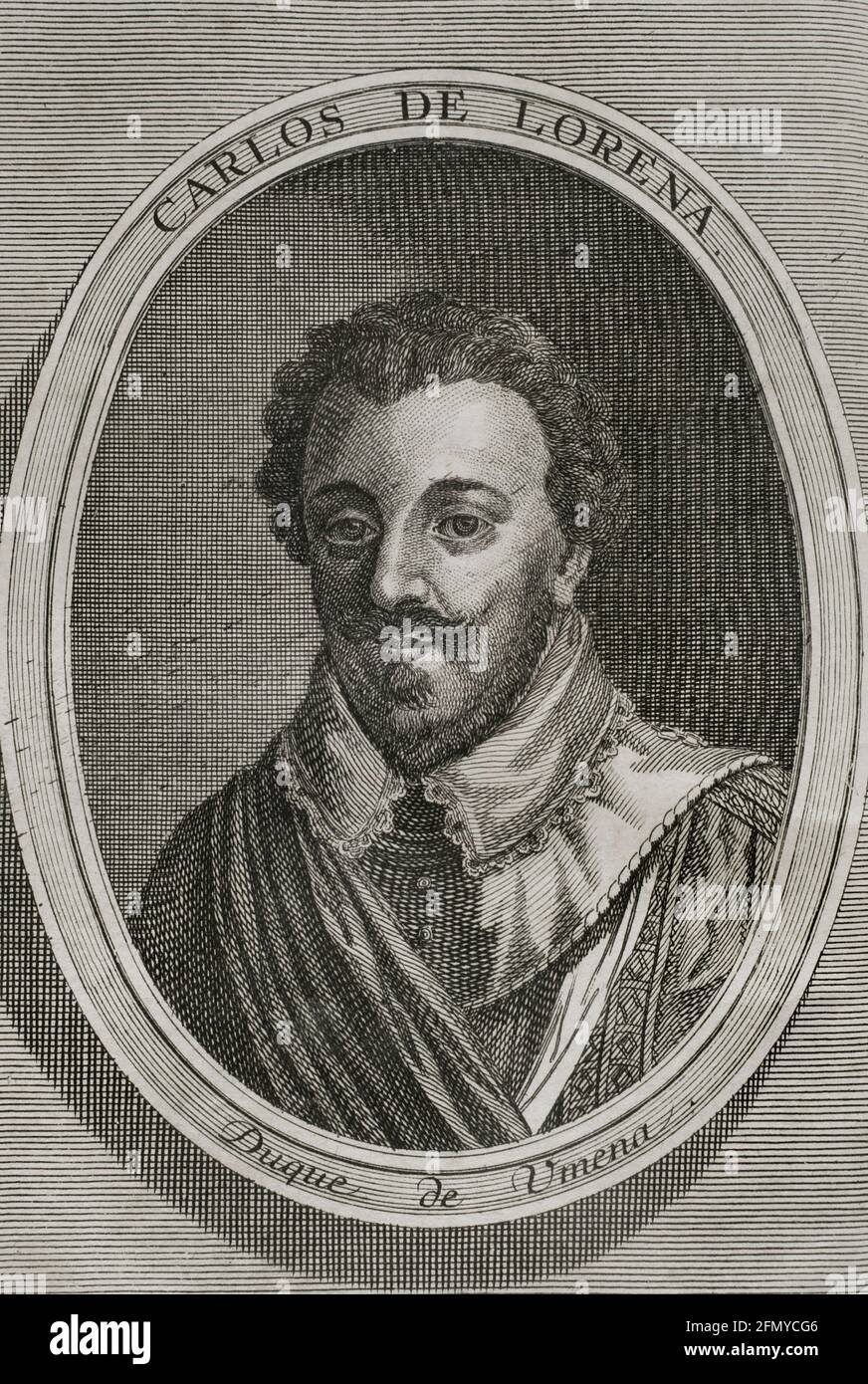 Charles of Lorraine, Duke of Mayenne (1554-1611). French nobleman. Military leader of the Catholic League. Portrait. Engraving. Wars of Flanders. Edition published in Antwerp, 1748. Stock Photo