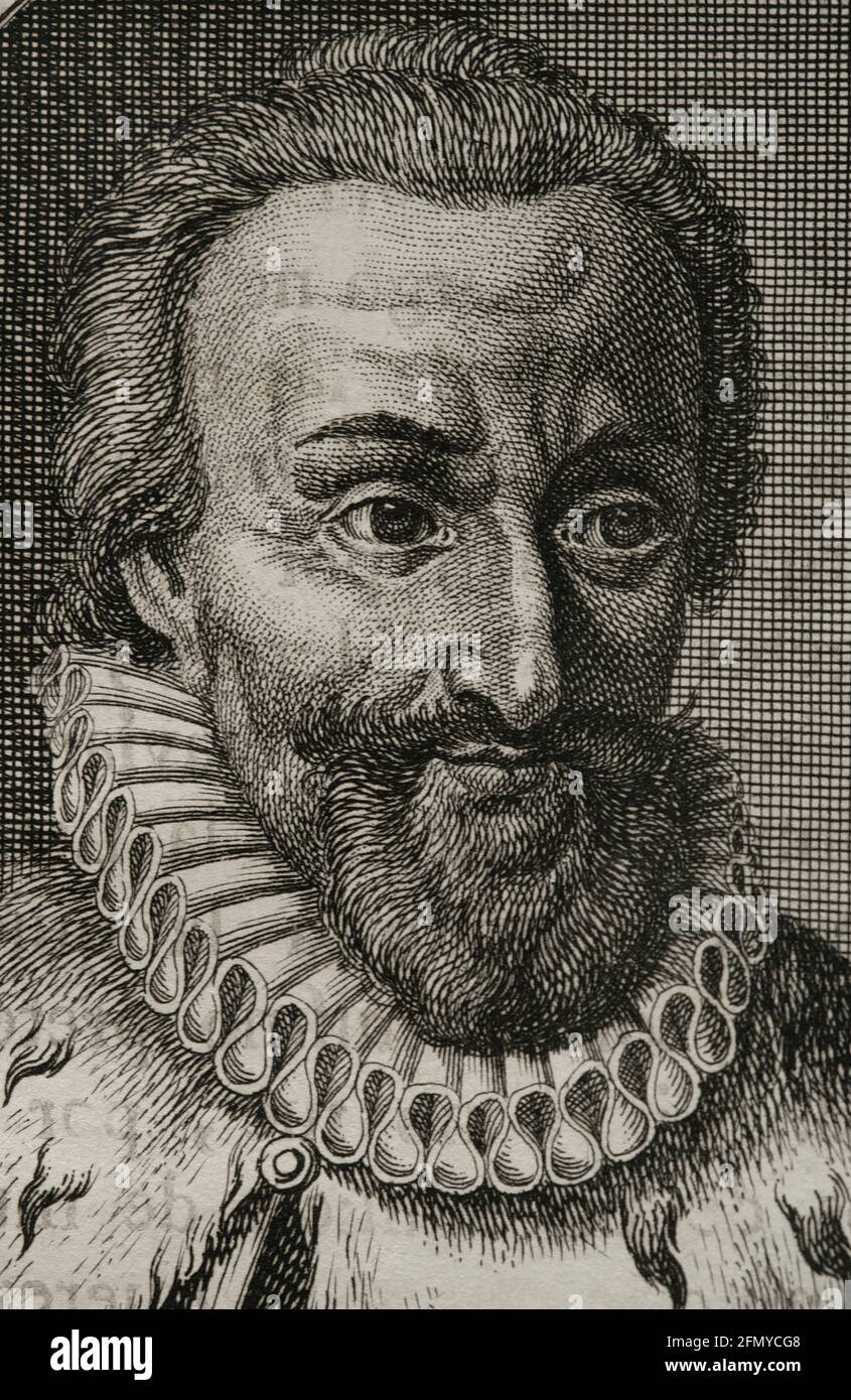 Henry IV the Great (1553-1610). King of Navarre as Henry III (1572-1610) and King of France as Henry IV (1589-1610). Chief of the Huguenots (1569). Portrait. Engraving. Wars of Flanders. Edition published in Antwerp, 1748. Stock Photo