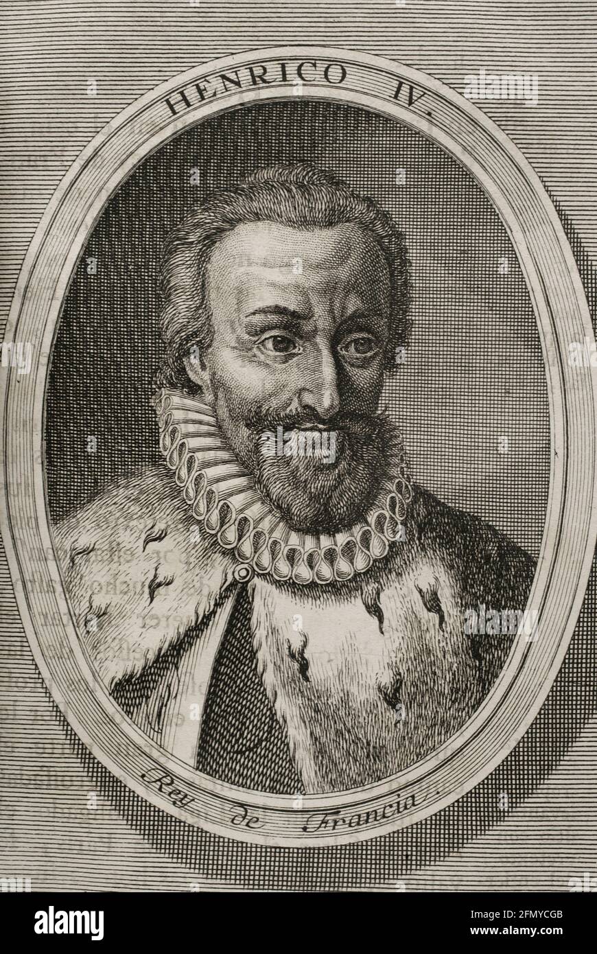 Henry IV the Great (1553-1610). King of Navarre as Henry III (1572-1610) and King of France as Henry IV (1589-1610). Chief of the Huguenots (1569). Portrait. Engraving. Wars of Flanders. Edition published in Antwerp, 1748. Stock Photo