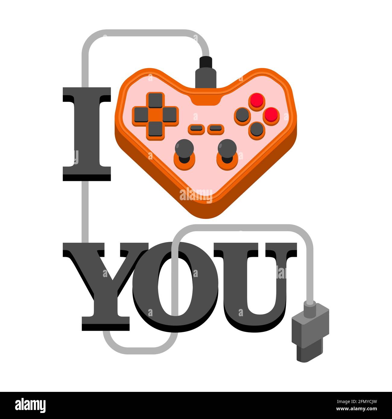 Love video games. Joystick in form of heart. Gamer symbol gamepad couple. I love to play video game Stock Vector