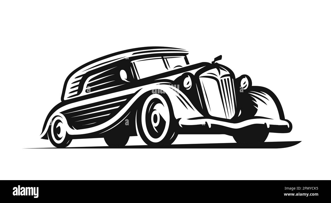 Retro car logo. Vintage vehicle, transport symbol. Automotive concept vector illustration Stock Vector