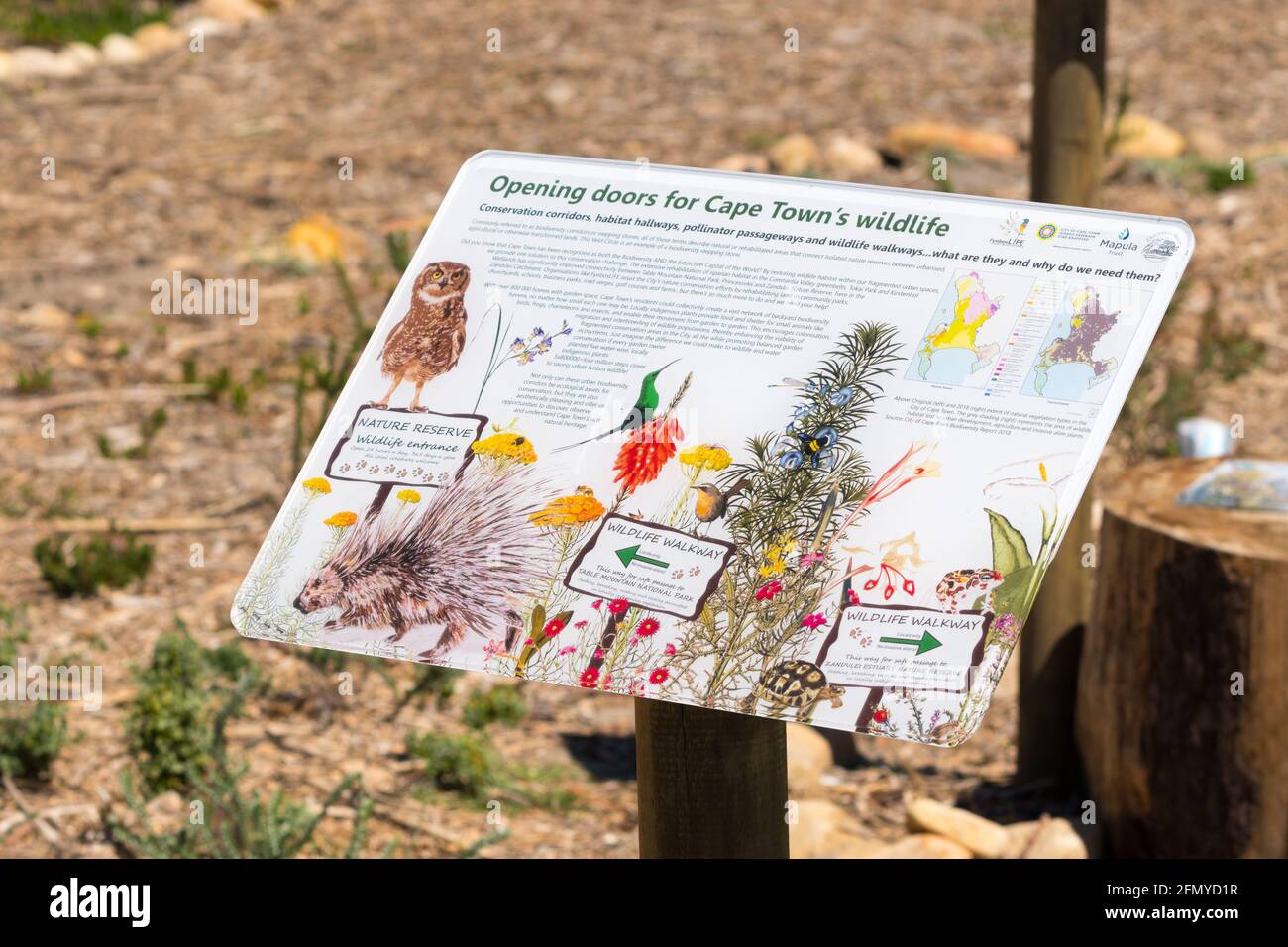 environmental awareness sign or signage for wildlife in South Africa concept education and nature awareness Stock Photo