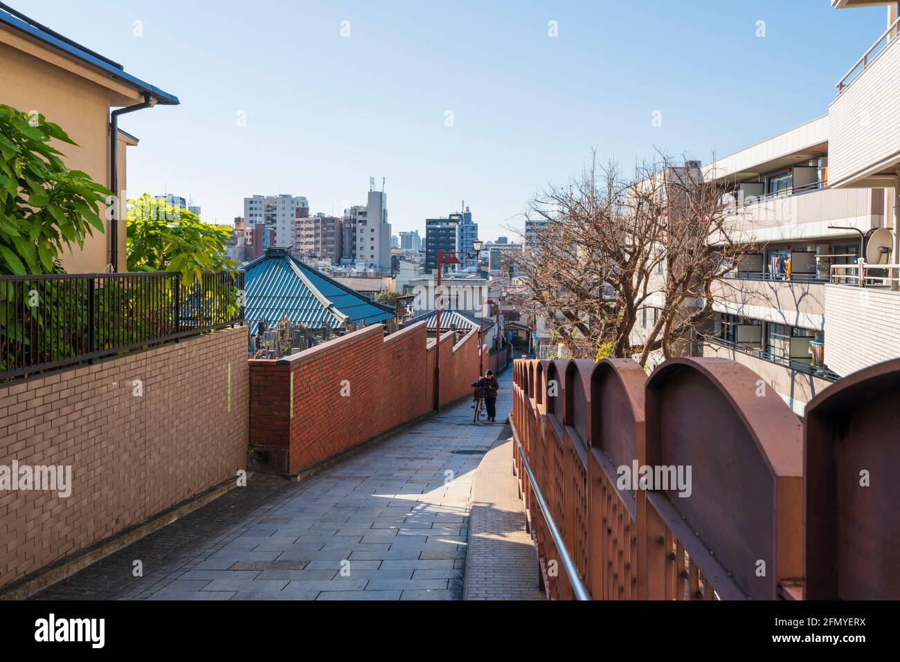 Tokyo, Japan - January 9, 2016: Residential area of the famous Yanaka Ginza district. It is one of the few districts in Tokyo where the shitamachi atm Stock Photo
