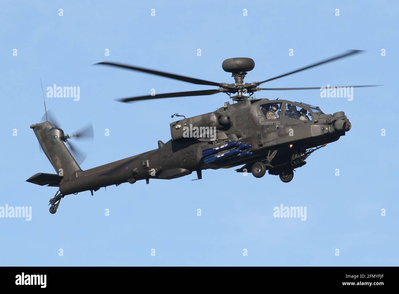Army Air Corps Apache helicopter landing at Wattisham airfield in Suffolk. Stock Photo
