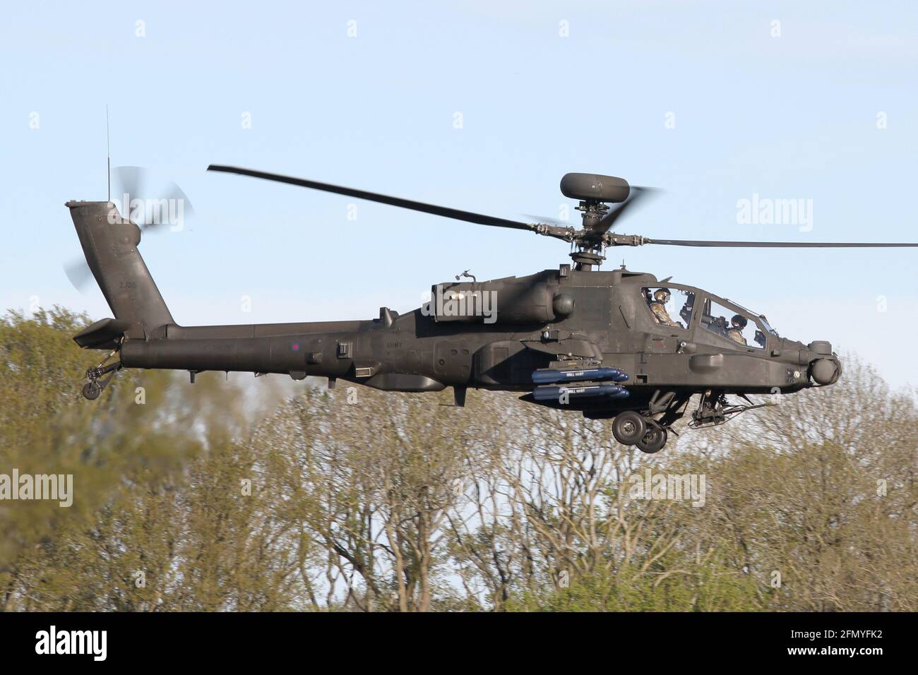 Army Air Corps Apache helicopter landing at Wattisham airfield in Suffolk. Stock Photo