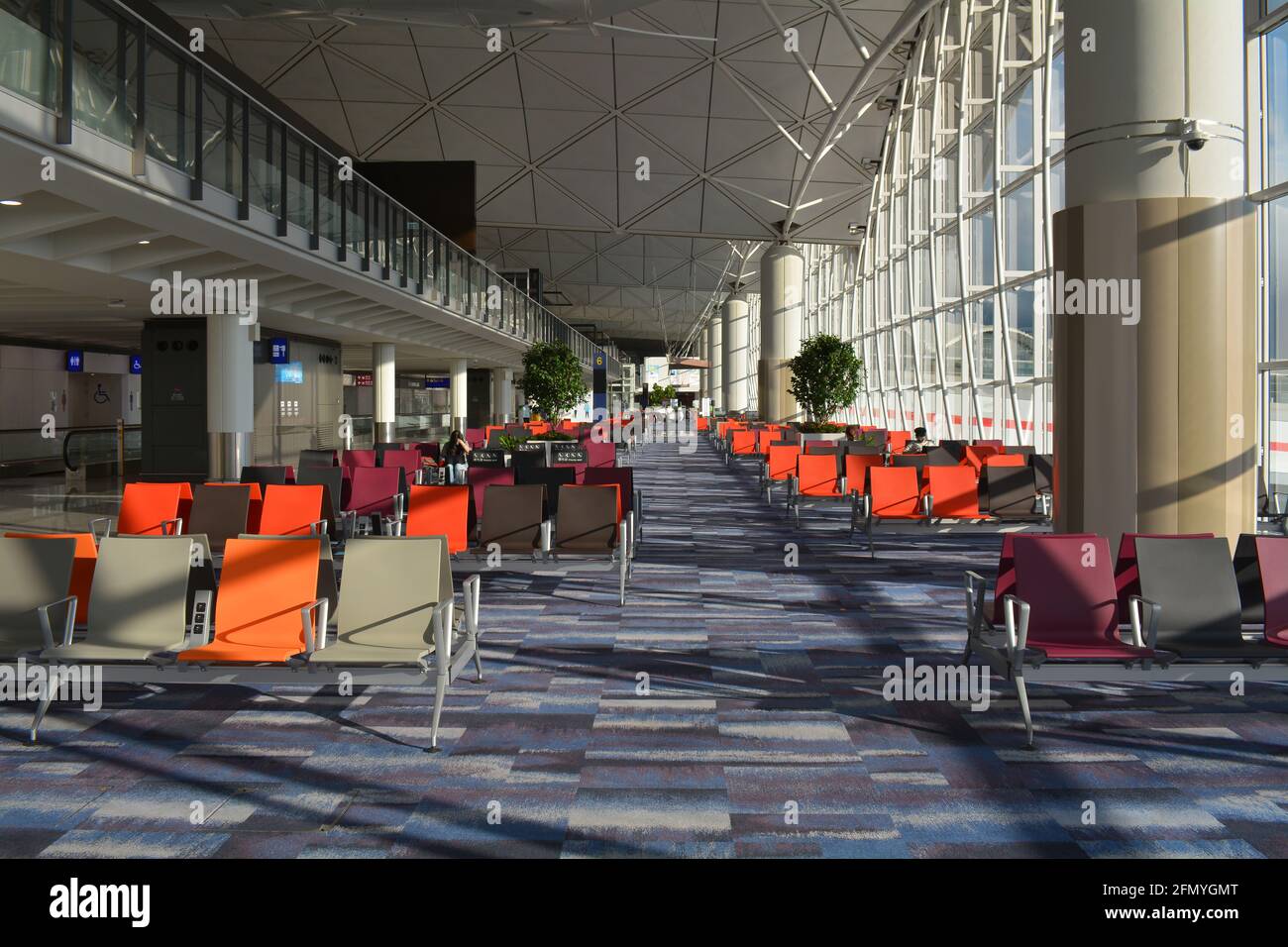 An almost empty terminal 1 at Hong Kong international airport. May 2021