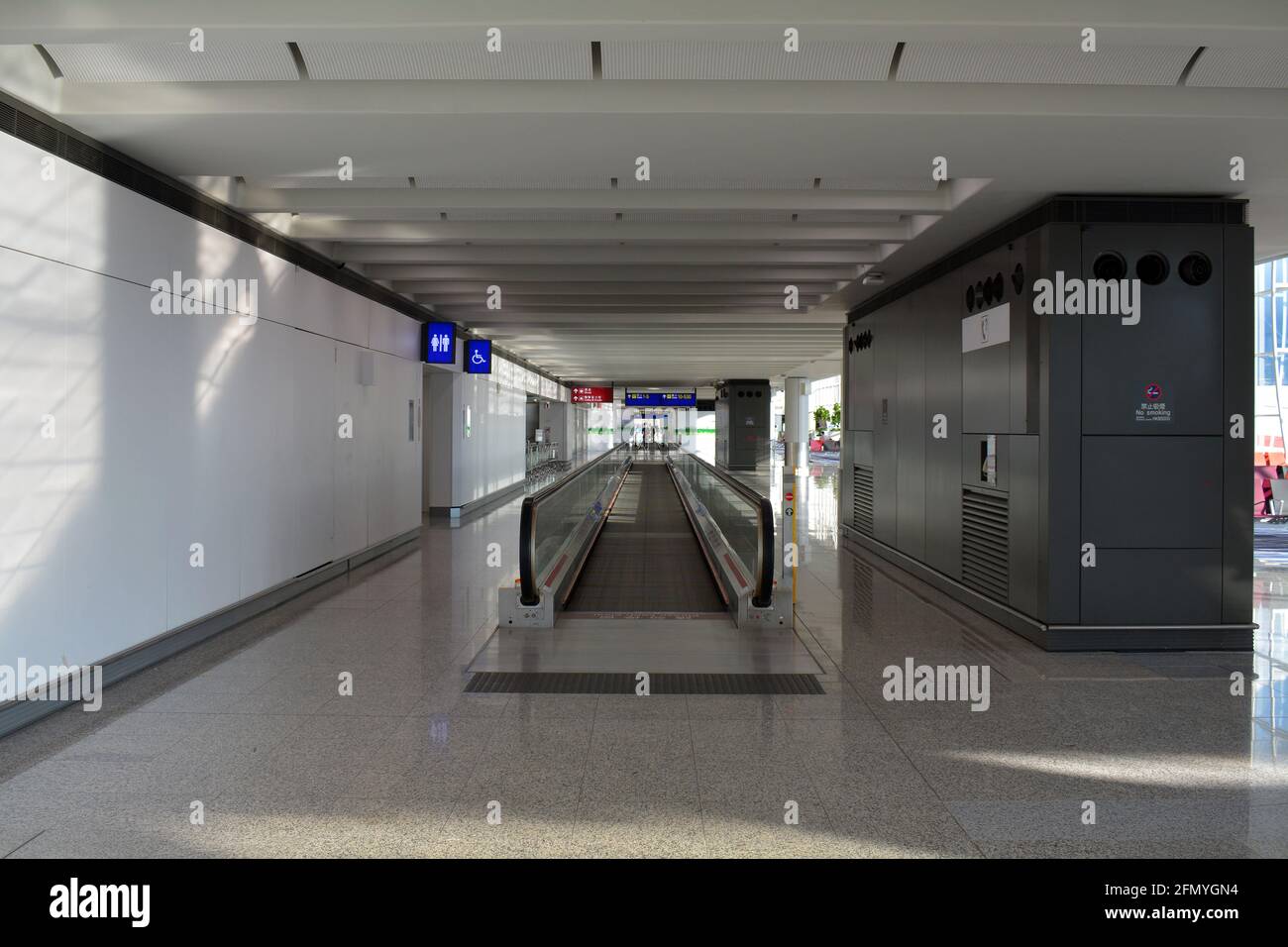 Quiet travelator inside terminal 1 of Hong Kong international airport