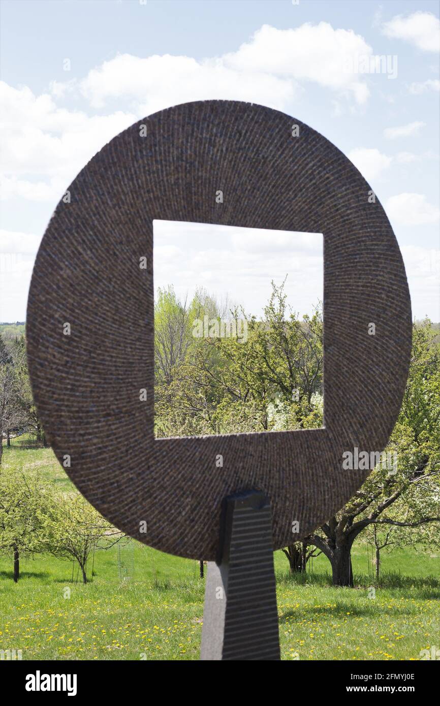 Disc Spiral by Jesus Bautista Moroles, on display at the Minnesota Landscape Arboretum in Chanhassen, Minnesota. Stock Photo