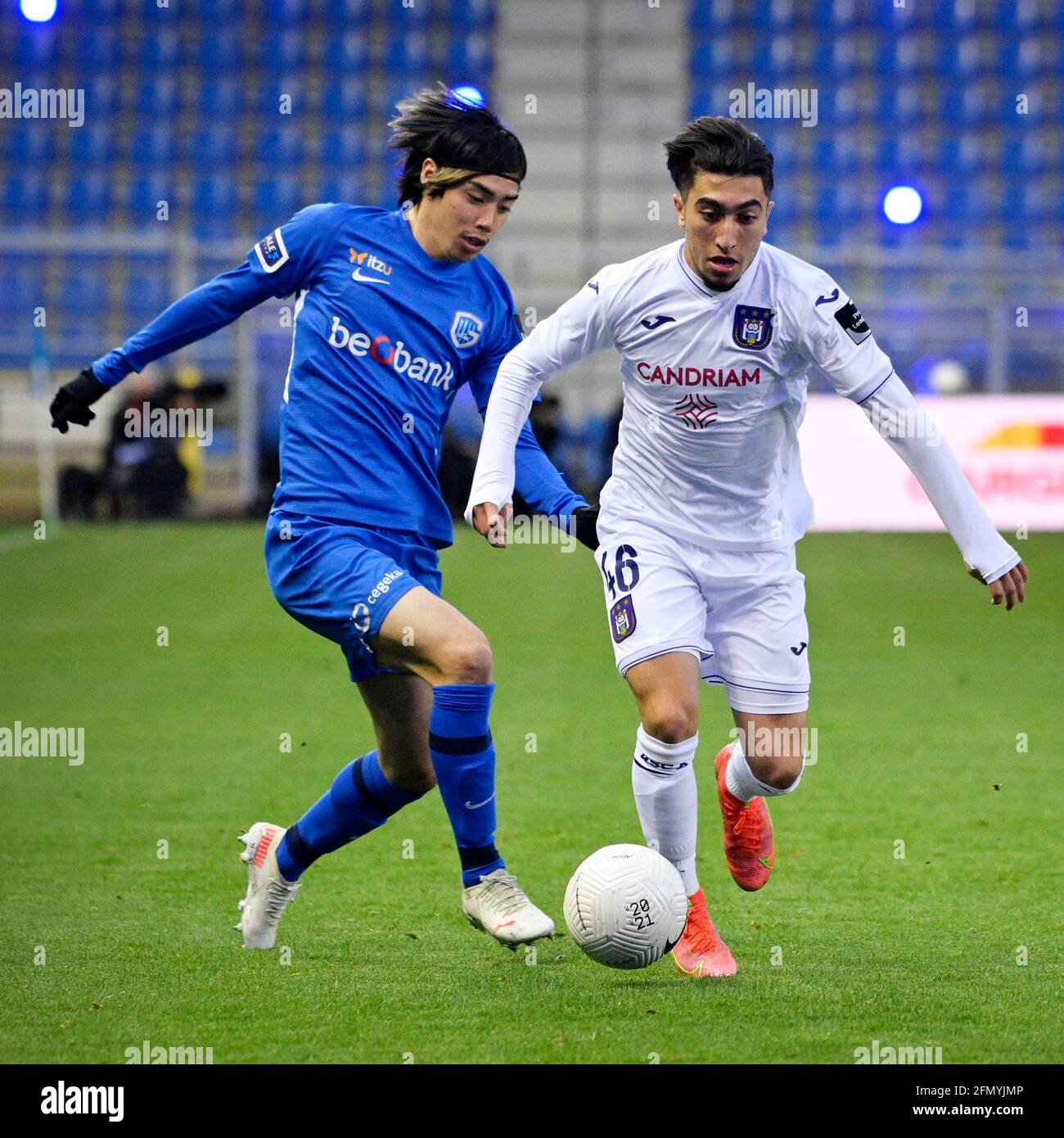 Club's Odilon Kossounou and Anderlecht's Anouar Ait El Hadj fight