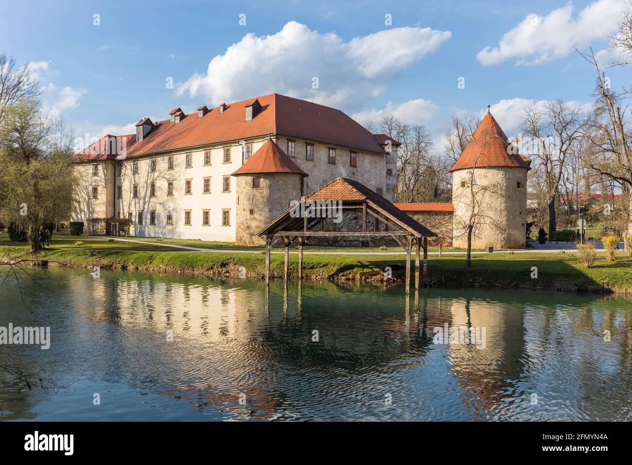 Otočec Castle (Grad Otočec) on a small island in the middle of the Krka River, Slovenia Stock Photo