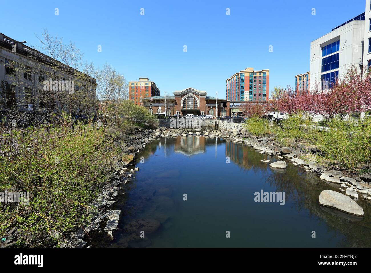 Saw Mill River downtown Yonkers New York Stock Photo
