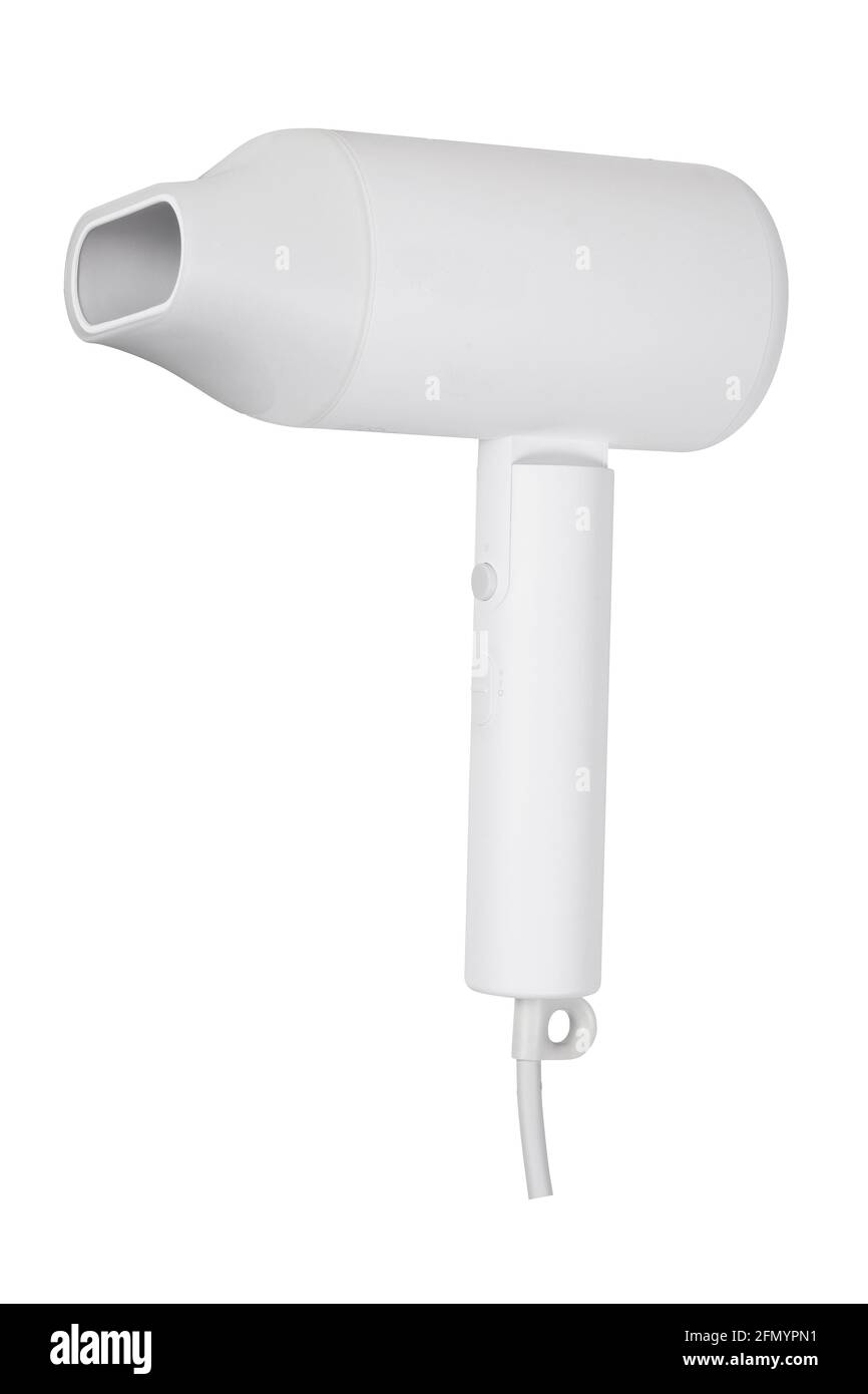 Hair dryer with nozzle in horizontal position isolated on white