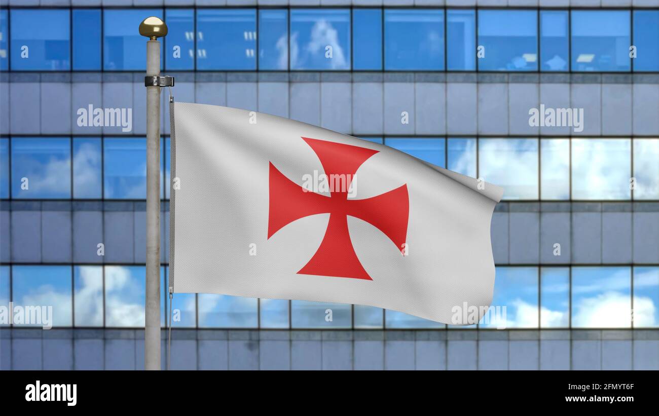 3d Banner Of The Knights Templars At Modern City The Catholic Military Order Medieval Flag Of