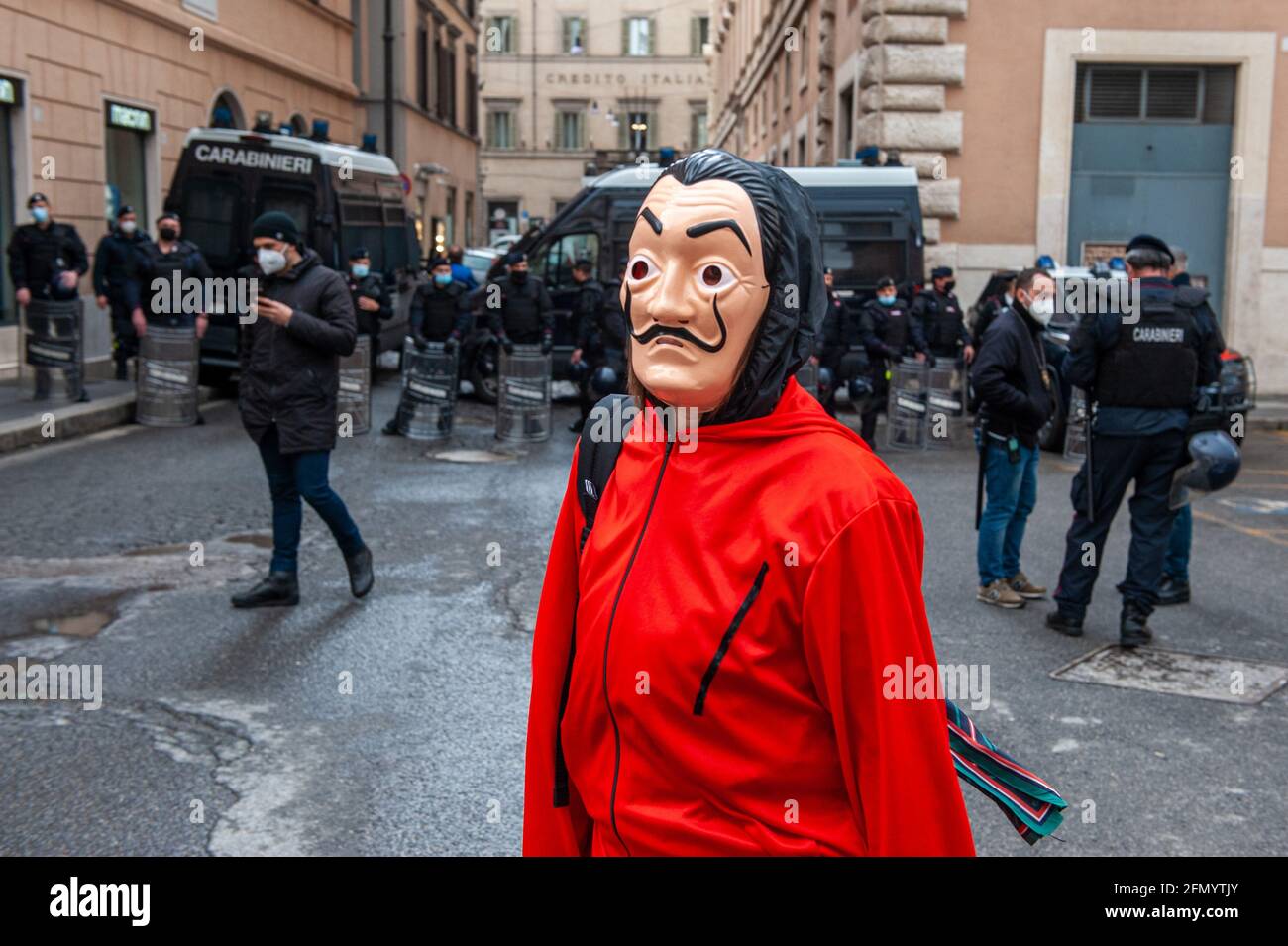 Rome, Italy 28/04/2021: Alitalia workers' protest, Piazza San Silvestro. © Andrea Sabbadini Stock Photo