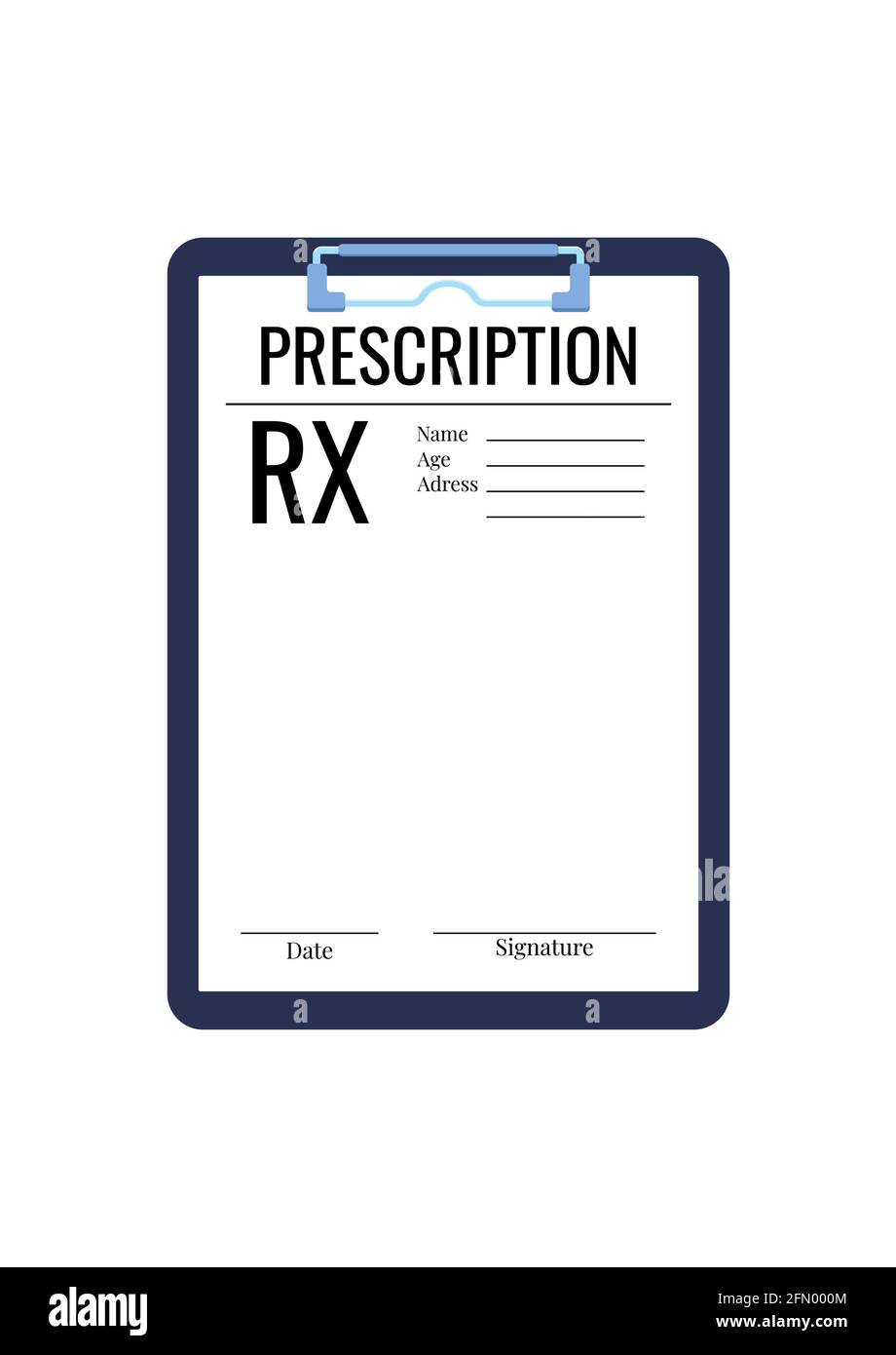 Doctor prescription rx medic blank on clipboard pad isolated on white background. Stock Vector