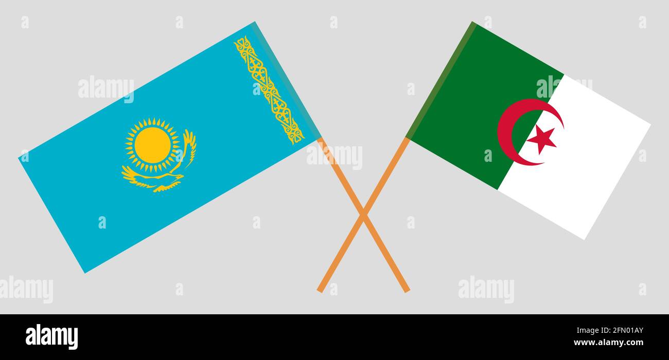 Crossed flags of Algeria and Kazakhstan. Official colors. Correct proportion. Vector illustration Stock Vector