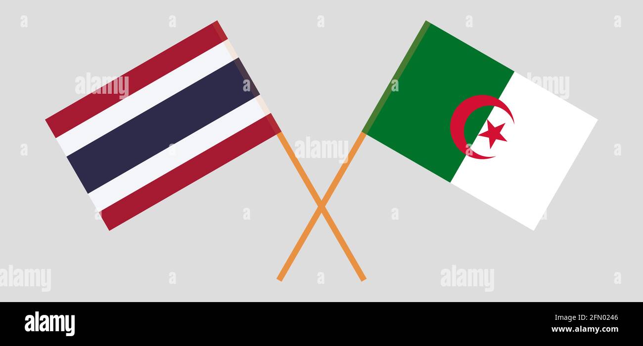 Crossed flags of Algeria and Thailand. Official colors. Correct proportion. Vector illustration Stock Vector