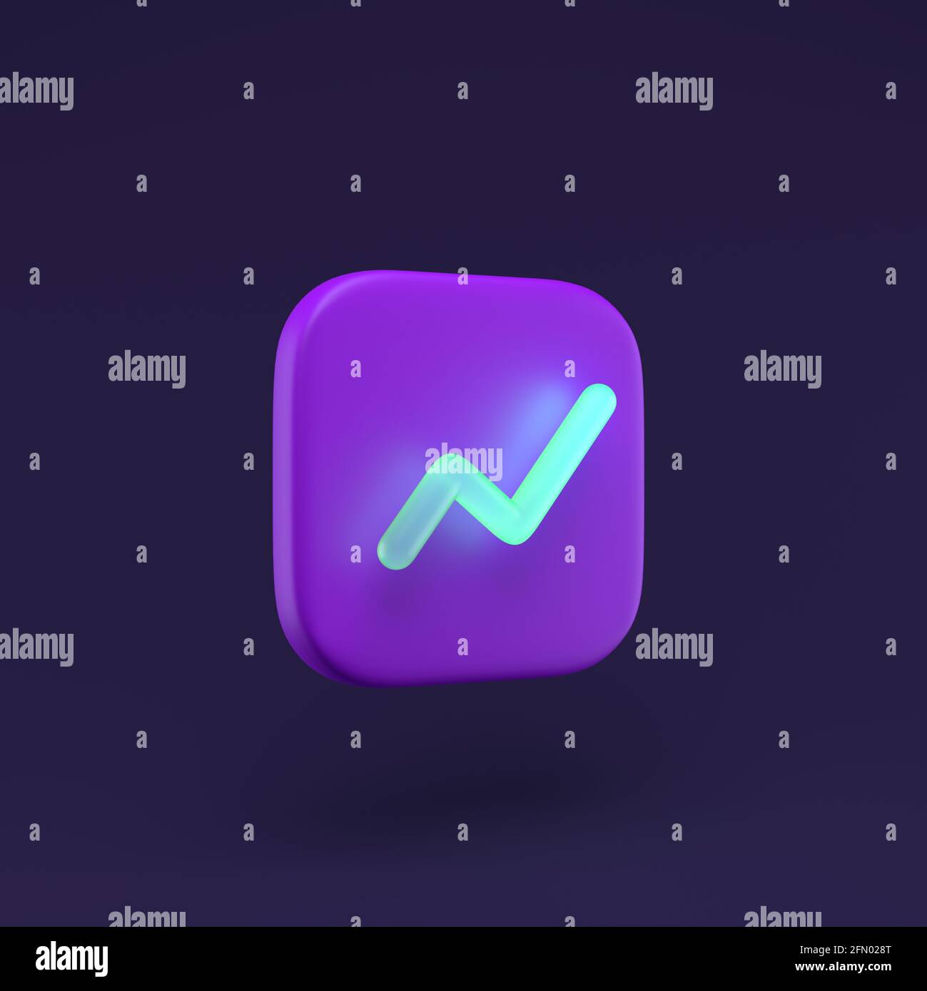 Chart icon with neon line simple 3d illustration on dark abstract ...
