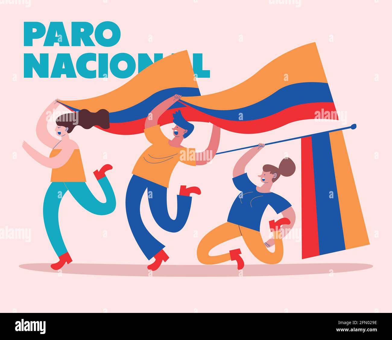 colombian national strike with protesters and flags Stock Vector