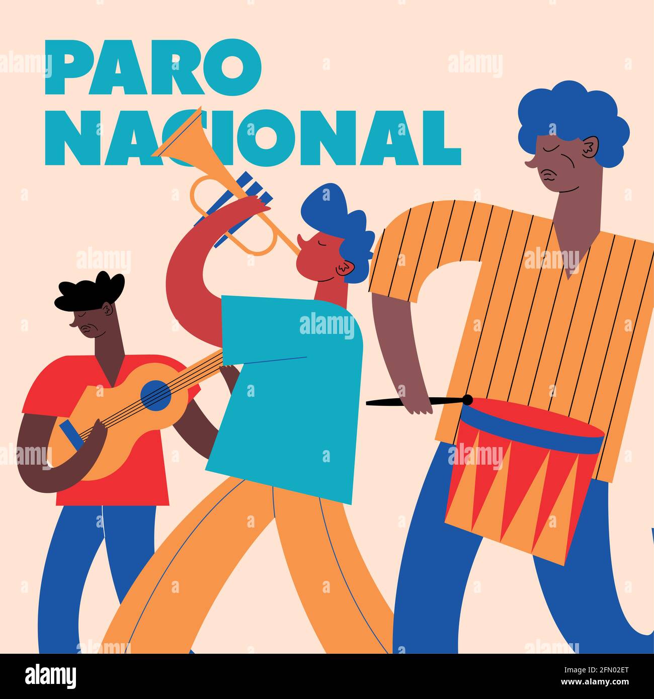 colombian national strike with three protesters Stock Vector