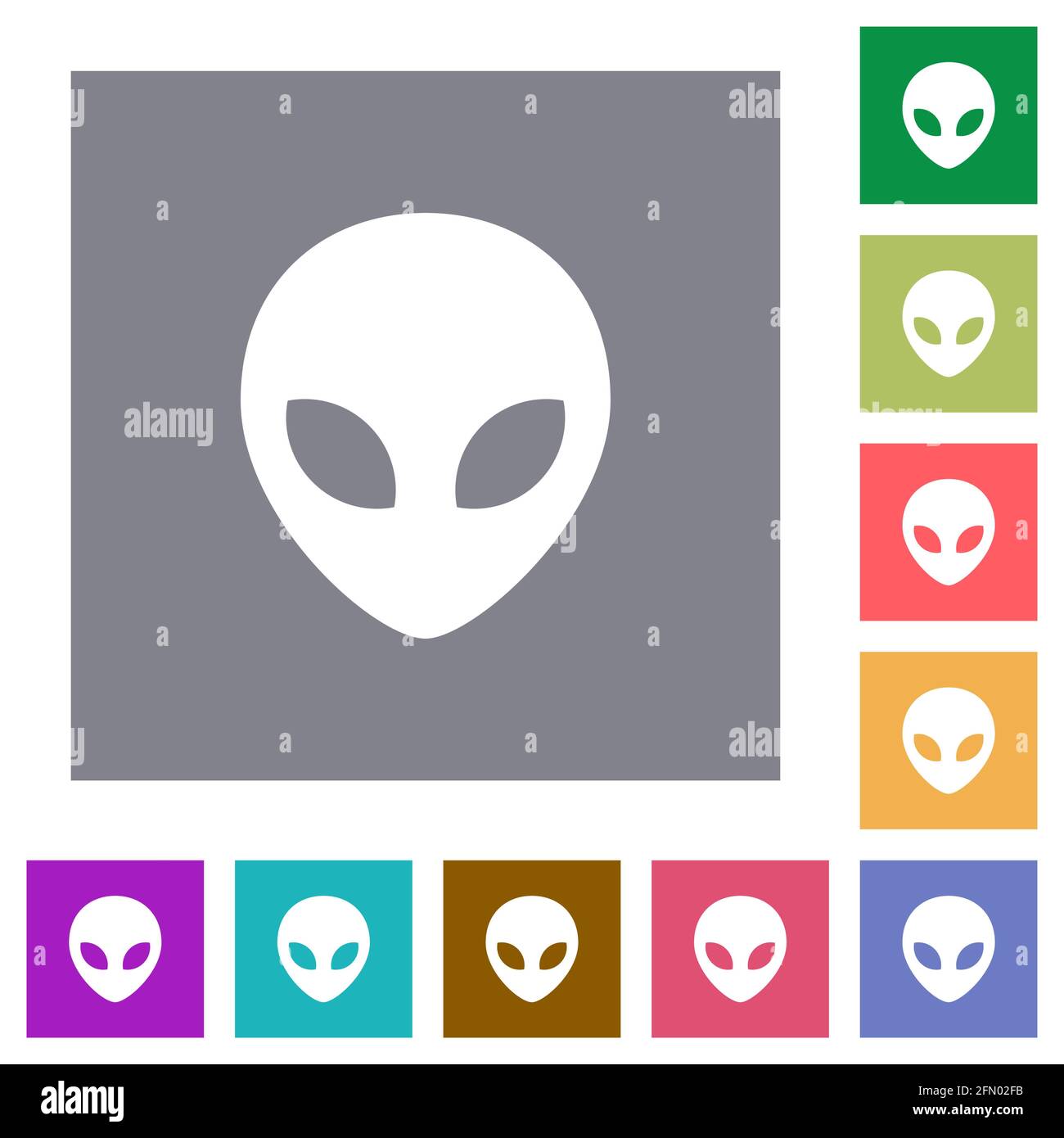 Alien head flat icons on simple color square backgrounds Stock Vector ...