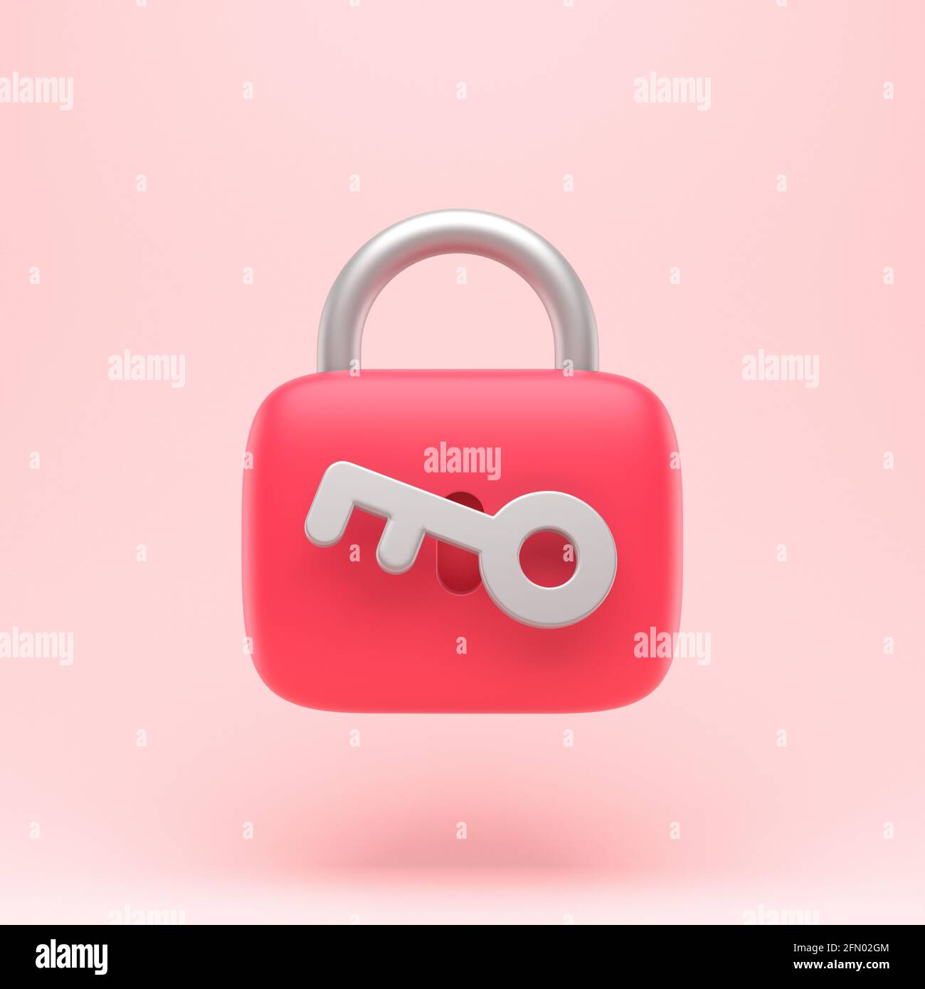 Lock icon with key simple 3d illustration on pastel abstract background. minimal concept. 3d rendering Stock Photo