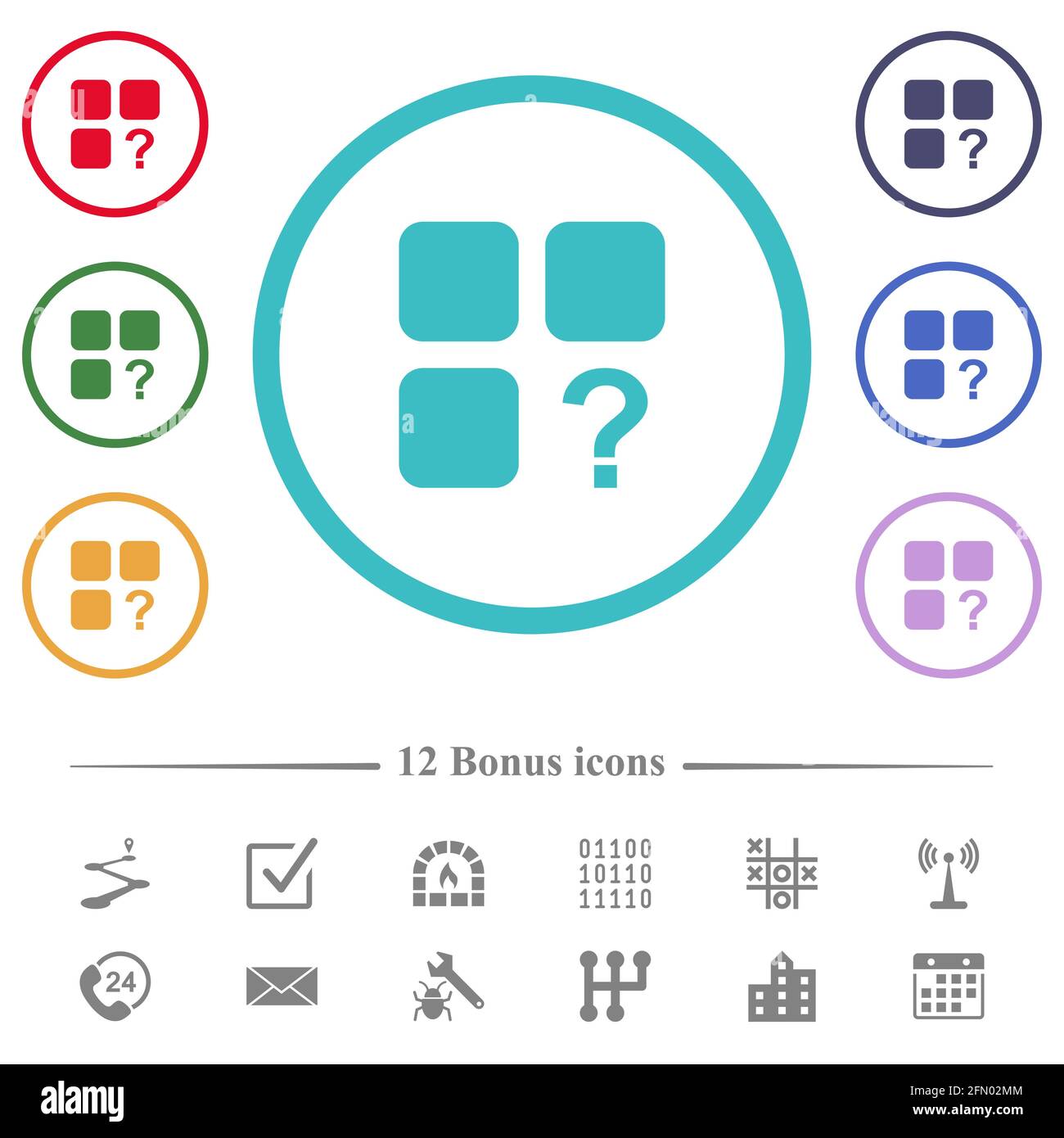 Unknown component flat color icons in circle shape outlines. 12 bonus ...