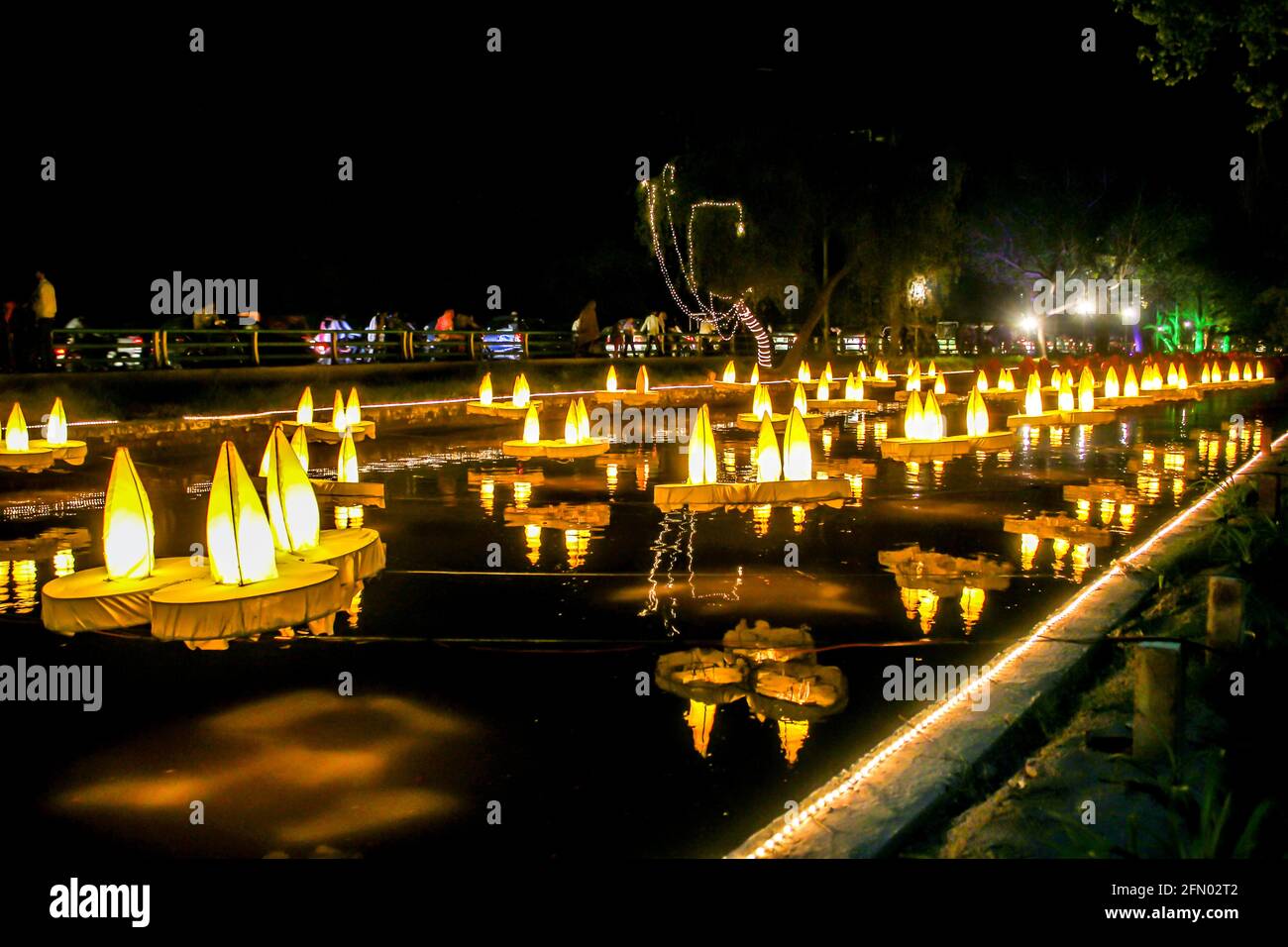 Beautiful night view of the Lahore Canal in Punjab, Pakistan Stock