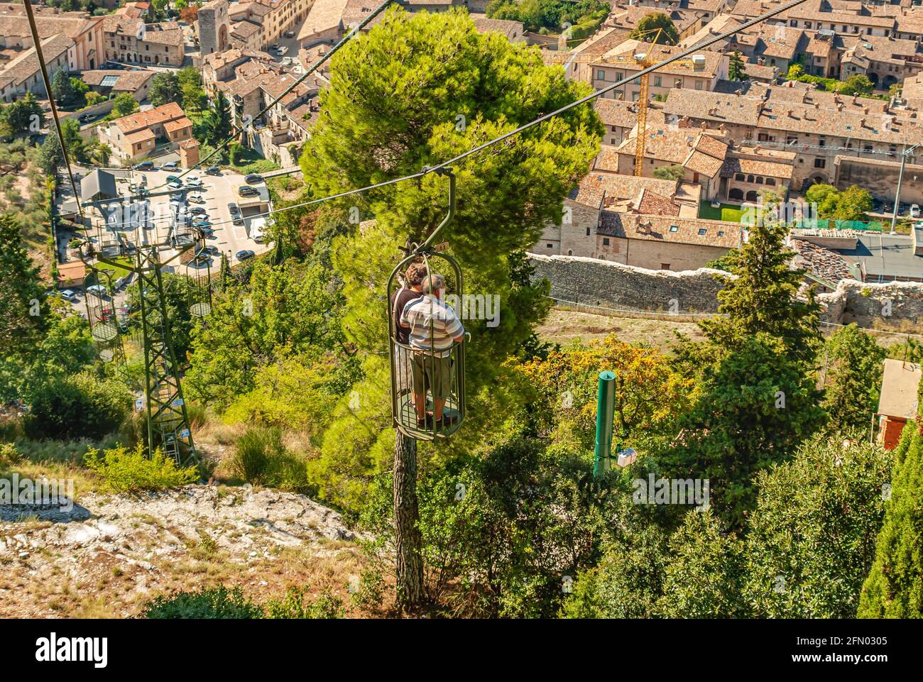 Funicular ride above the town centre of Gubbio, Umbria, Italy Stock ...
