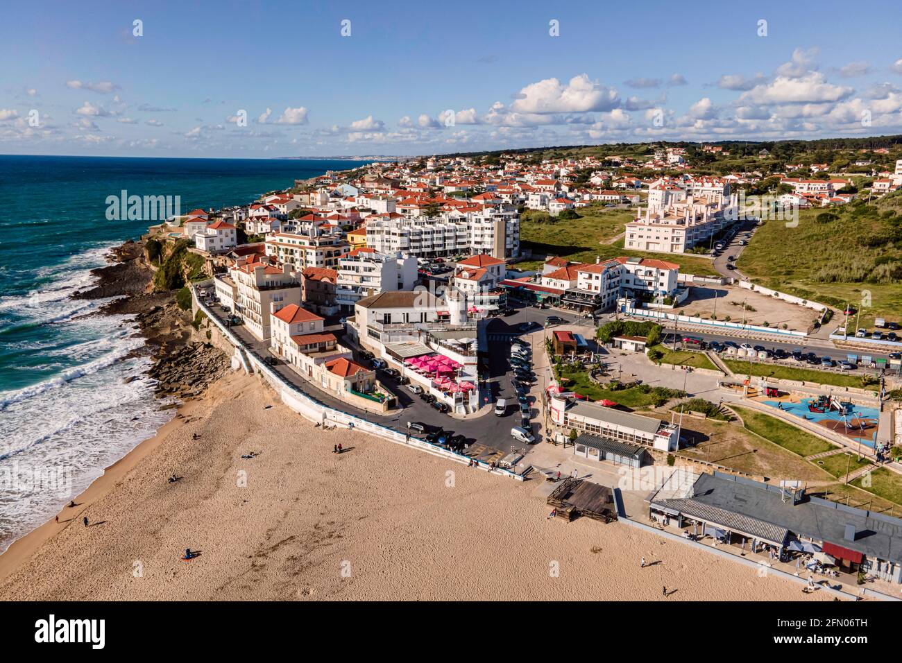 Aerial view of Praia das Macas little township along south Portuguese  coastline facing the Atlantic Ocean, Colares, Portugal Stock Photo - Alamy