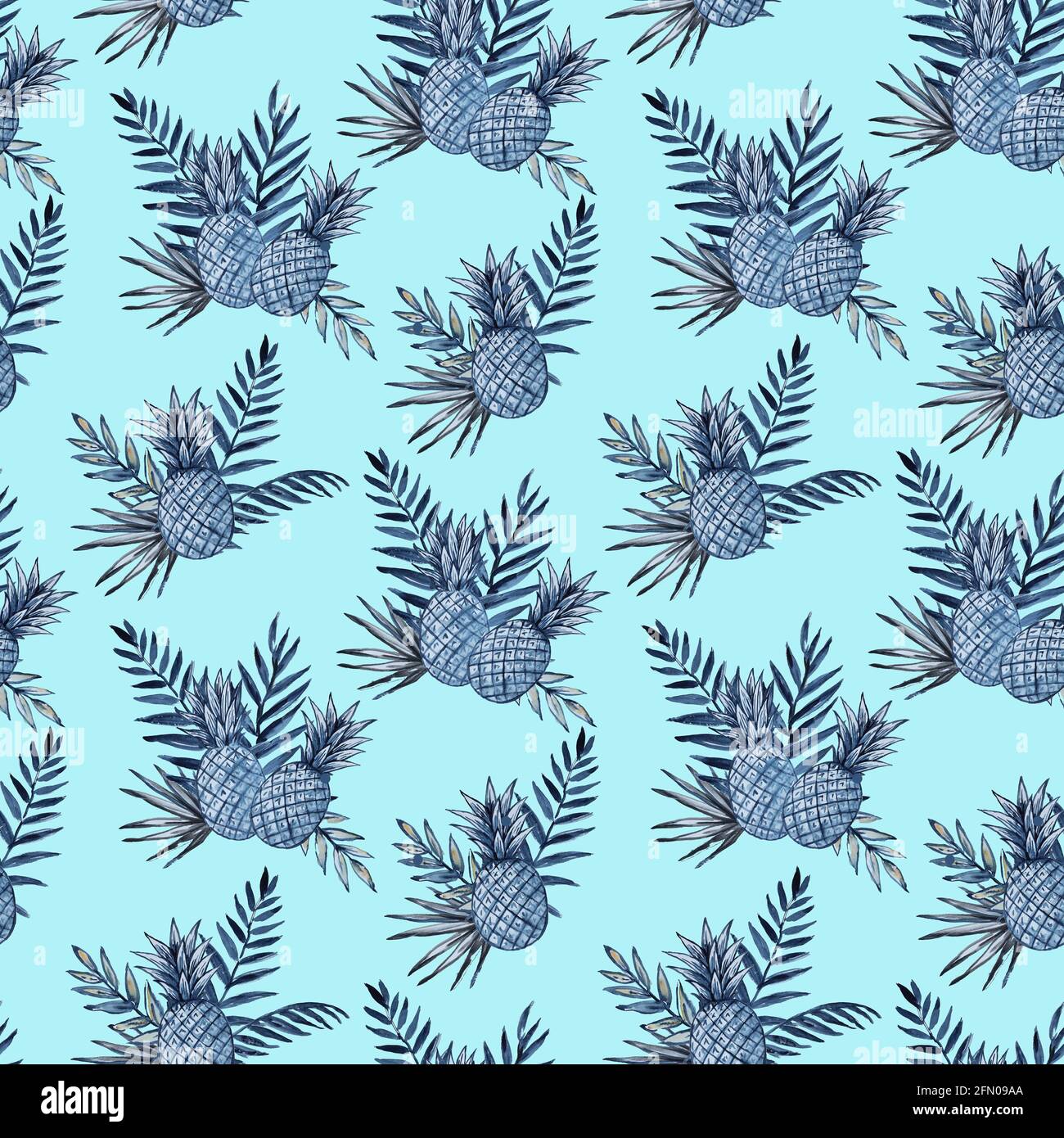 Watercolor seamless pattern with pineapples and tropical leaves Stock ...