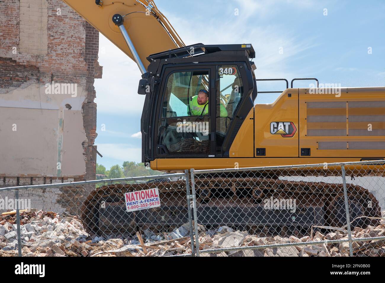 Burlington, Iowa, USA. 12th May, 2021. Built in 1873 the former Burlington, Iowa police department is being demolished by developers of a new project. Credit: Keith Turrill/Alamy Live News Stock Photo