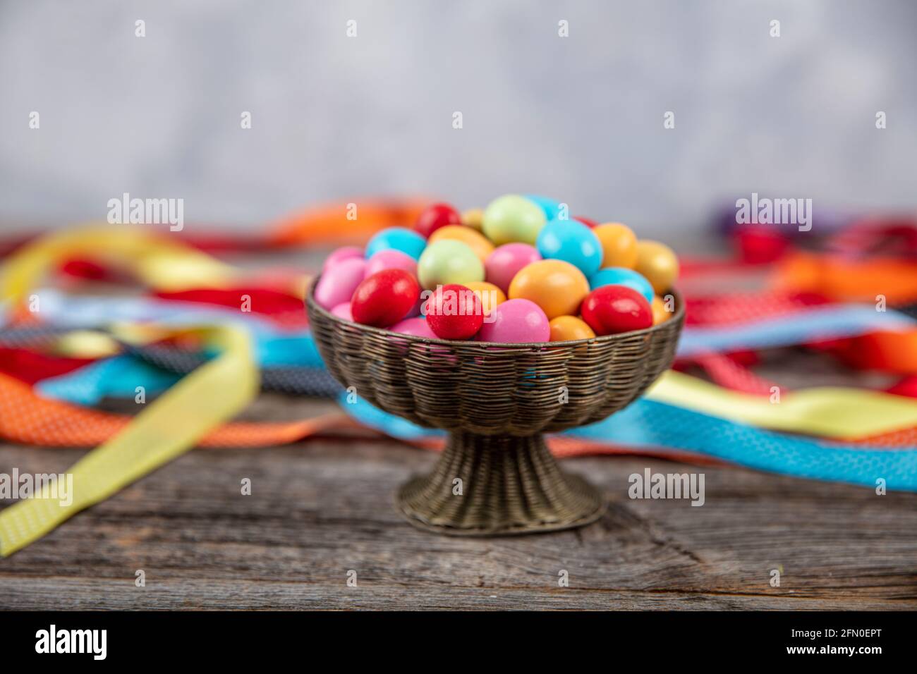 Colorful almond candy. Small colorful egg shape candies with almond
