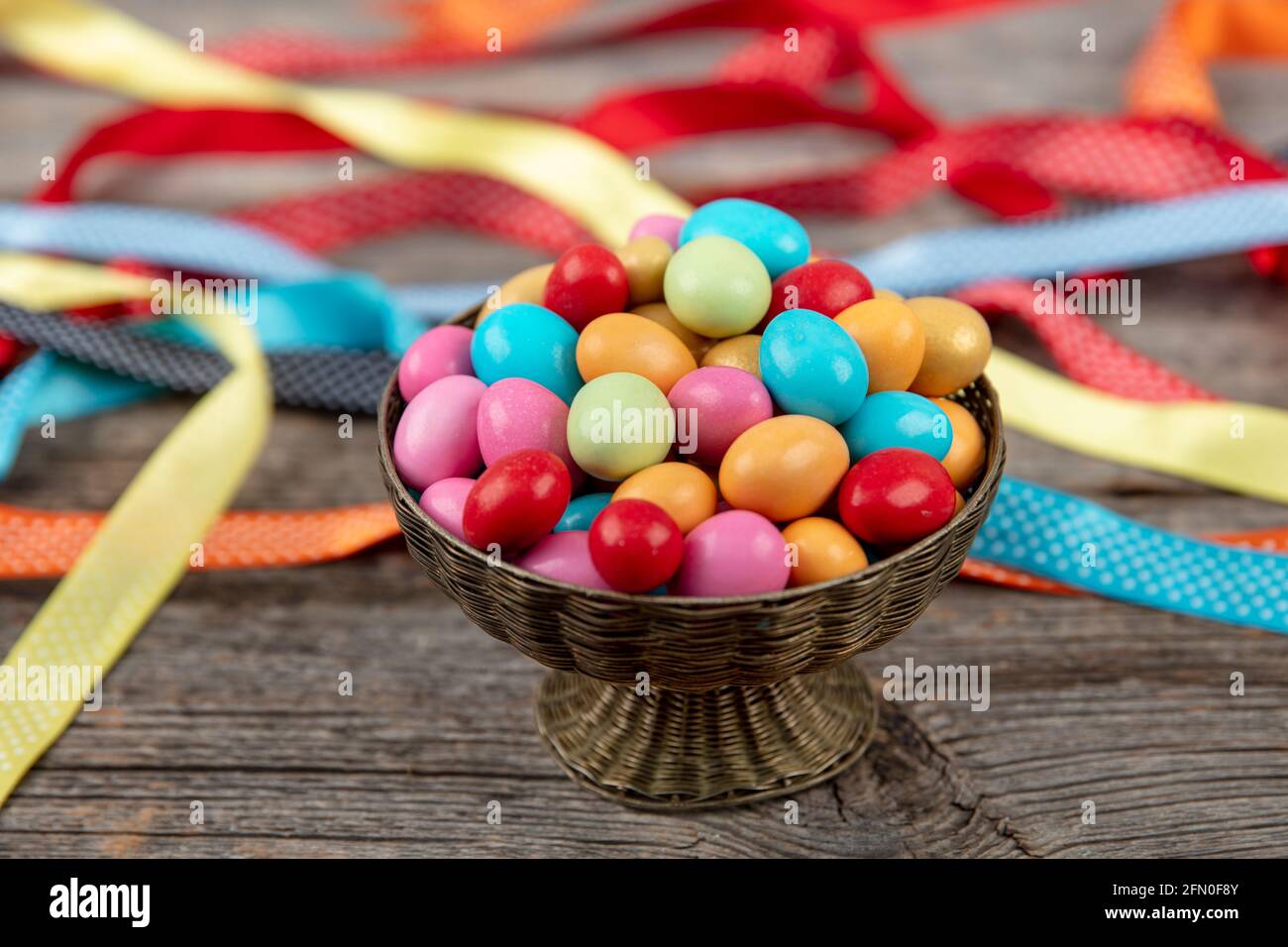 Colorful almond candy. Small colorful egg shape candies with almond
