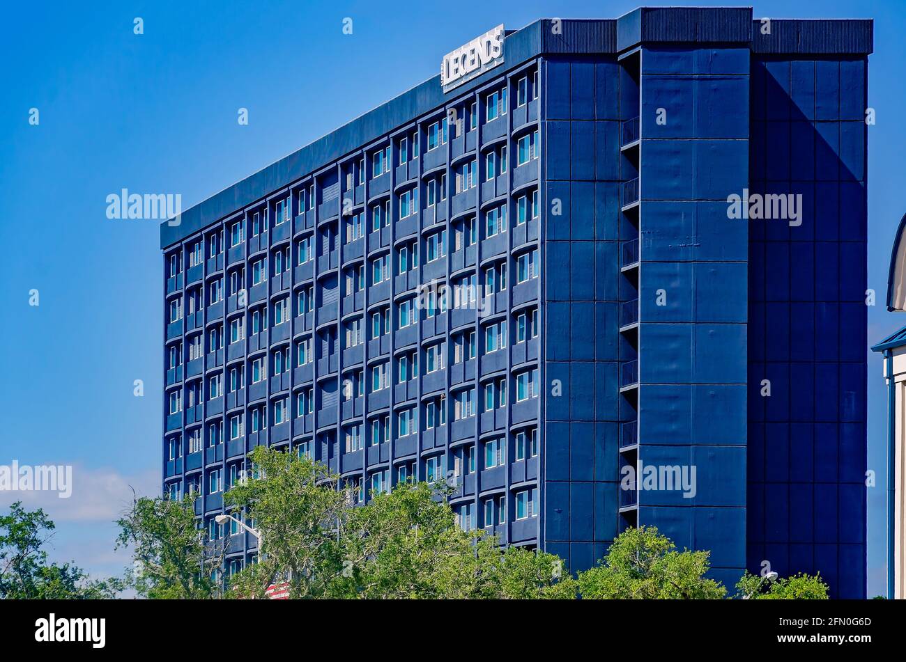 Hotel Legends is pictured, May 8, 2021, in Biloxi, Mississippi. Lodging & Leisure Investments LLC opened the 132-room, all-suites boutique hotel. Stock Photo