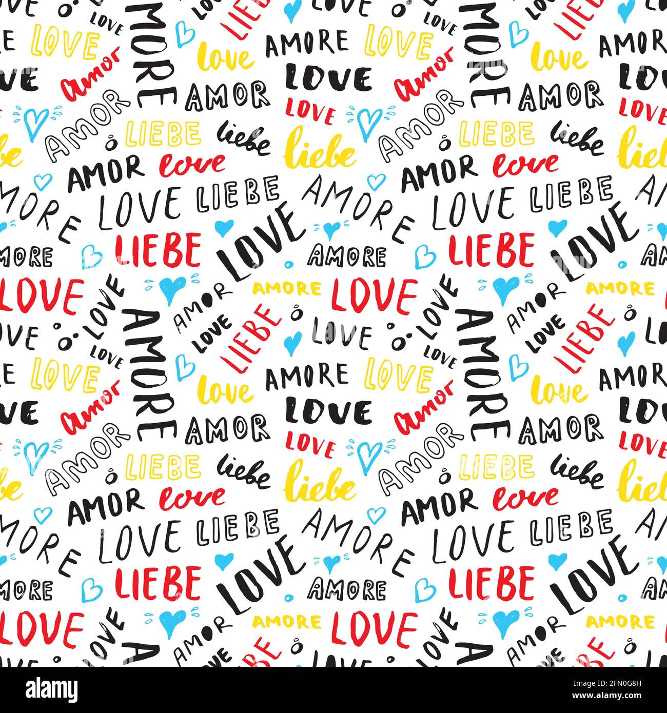Languages Word Fun Lettering Love lettering seamless pattern vector illustration. Love written in ...