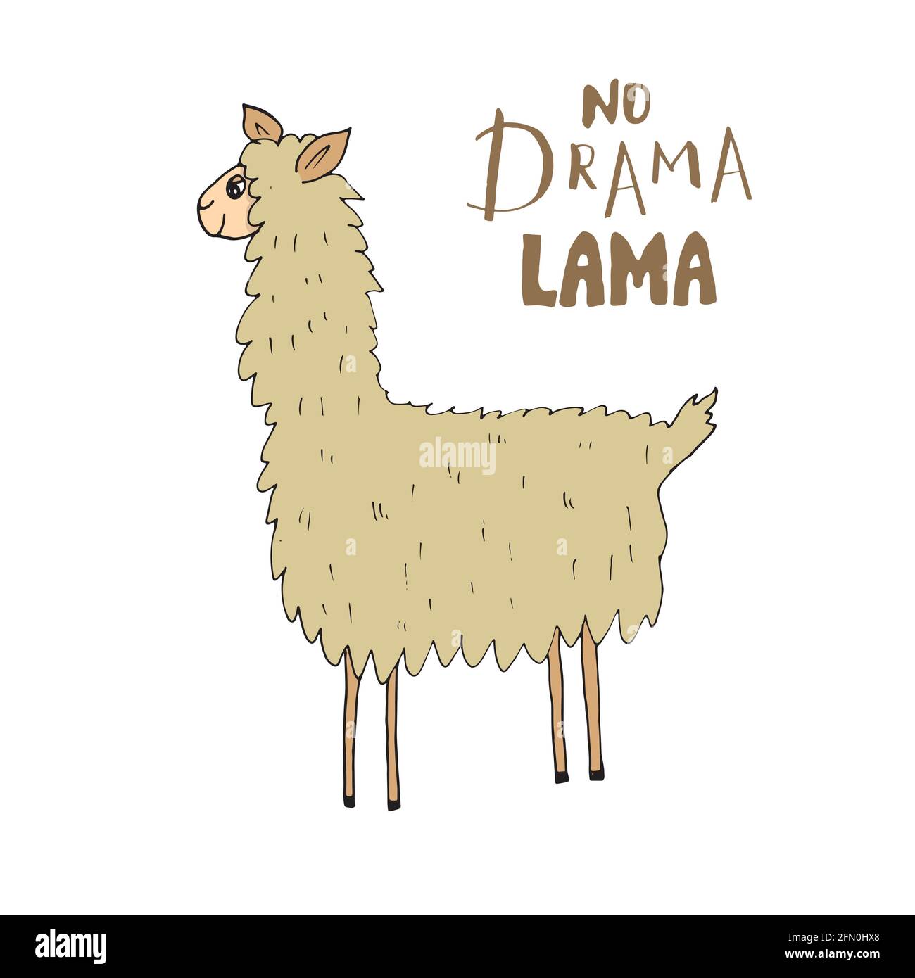 Cute Lama with lettering no drama Lama Cartoon Animal baby and children print design Vector Illustration. Stock Vector