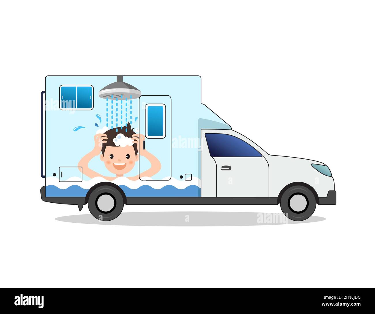 Shower person drawn portable bath car vector illustration Stock Vector