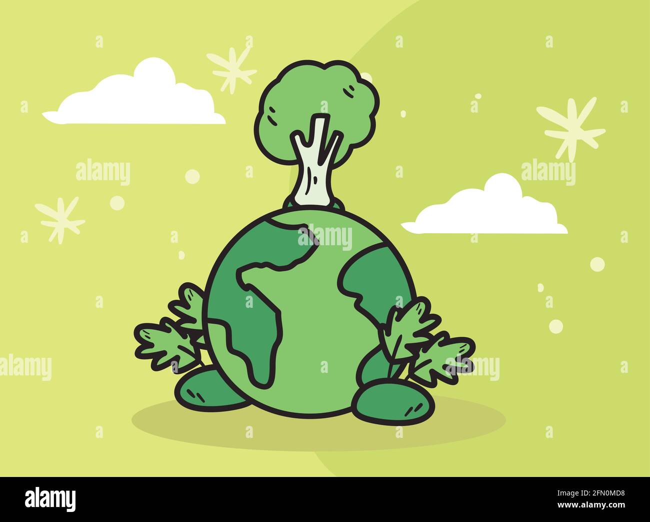 Ecology and green tree on world with plants Stock Vector Image & Art ...