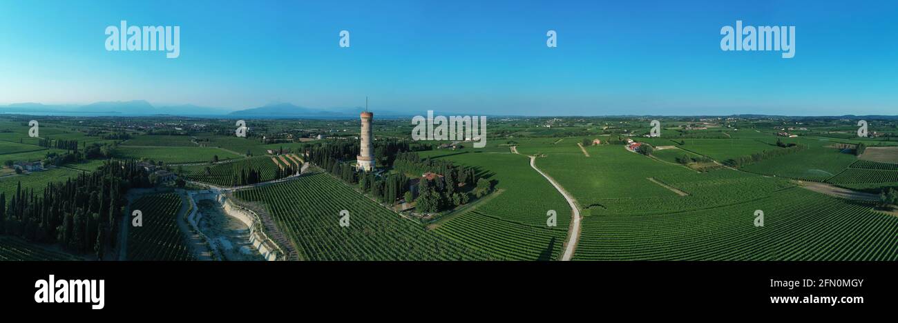 A 180 degree view of Monument tower of St.Martino della battaglia  hinterland Lake Garda  Desenzano del Garda Brescia  Italy Stock Photo