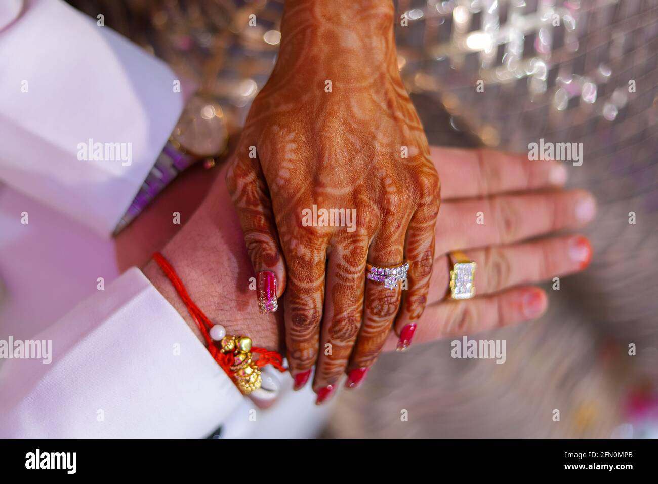 indian wedding couple hand with engagement rings Stock Photo - Alamy