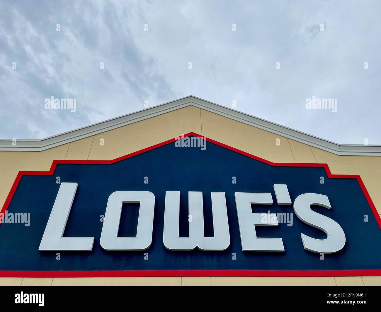 The sign over the main entrance of a Lowe's home improvement store in suburban Northern Virginia, USA. Stock Photo