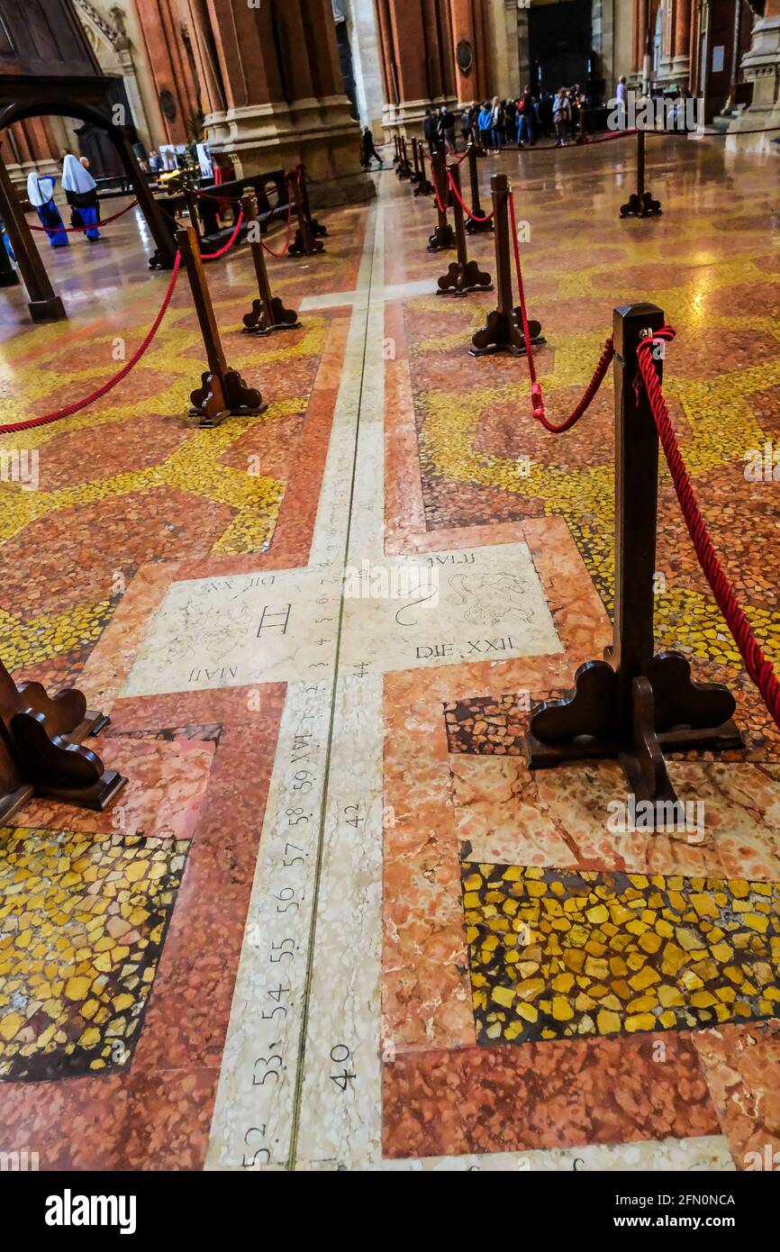 The Meridian Line in Basilica San Petronio in Bologna Italy Stock Photo