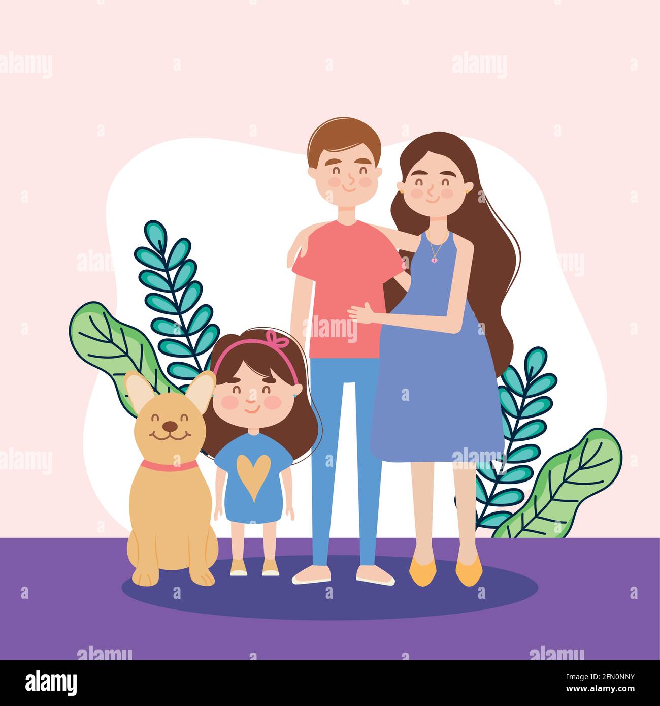 mother-father-and-daughter-with-dog-stock-vector-image-art-alamy