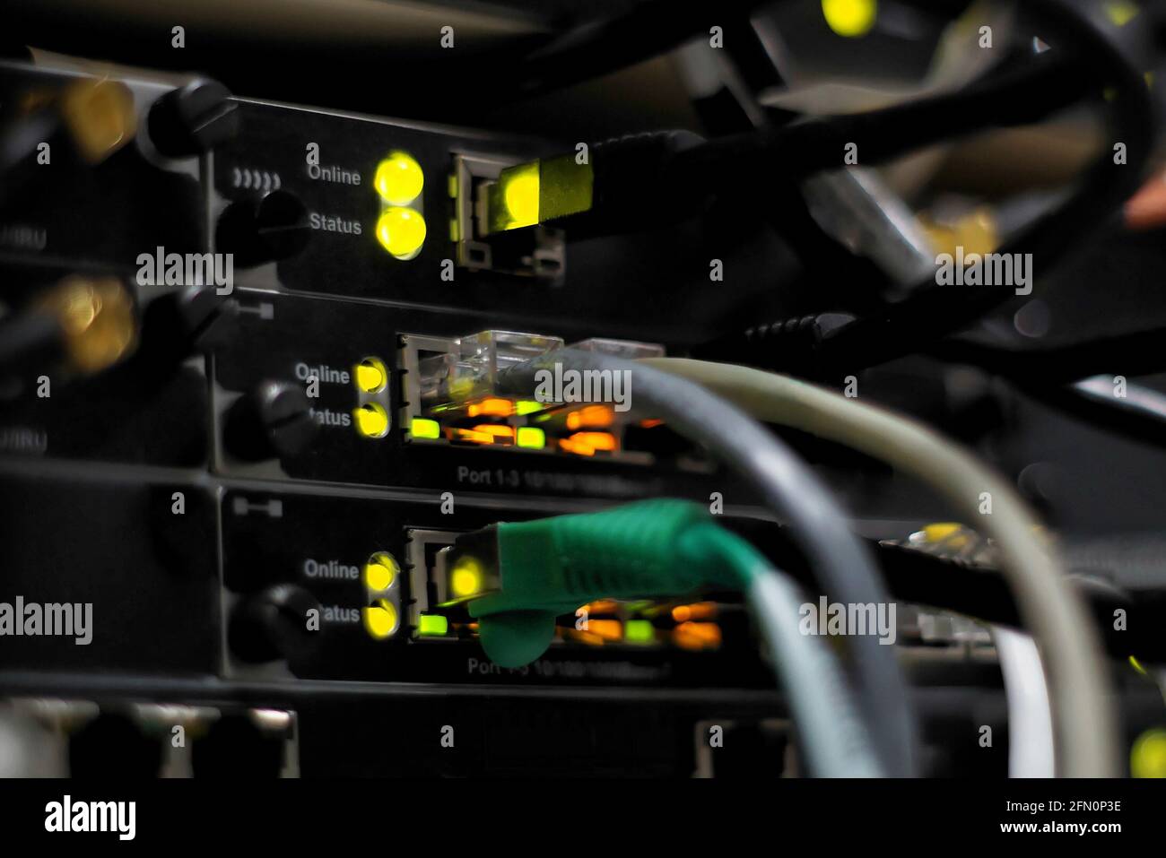 Network connection technology with network switch router, ethernet cables  and status LED to show working status of data center equipment in mobile  tel Stock Photo - Alamy