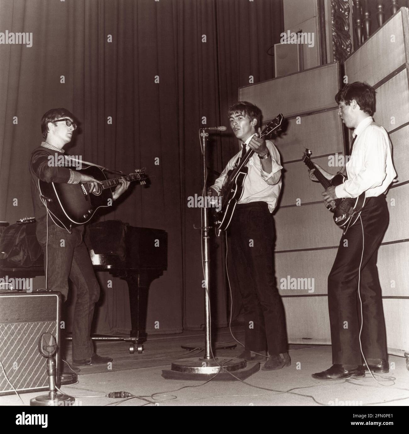 The Beatles performing live at the BBC Radio Studios, c1962. Stock Photo