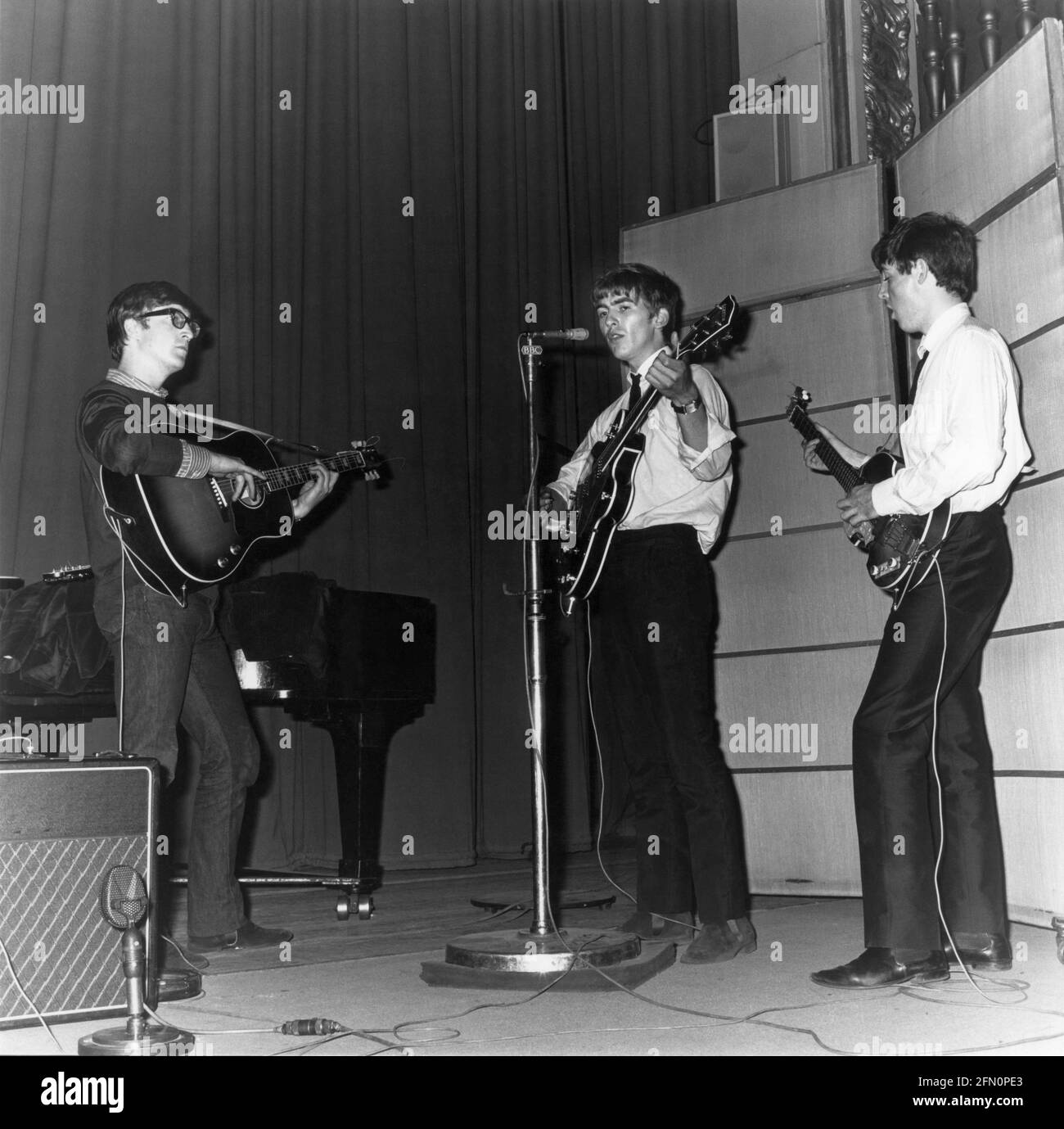 The Beatles performing live at the BBC Radio Studios, c1962. Stock Photo