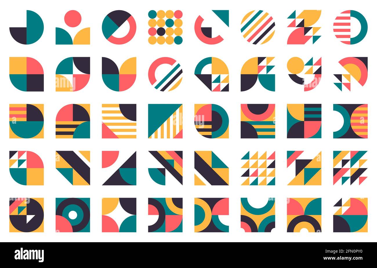Abstract bauhaus shapes. Modern circles, triangles and squares, minimal style bauhaus figures vector illustration set. Graphic style design elements Stock Vector