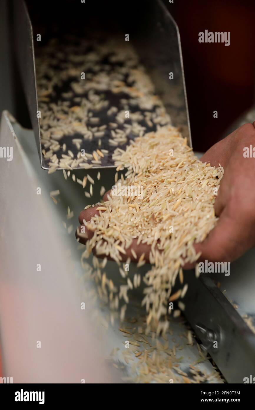 Factory machine Milling rice in close up Stock Photo Alamy
